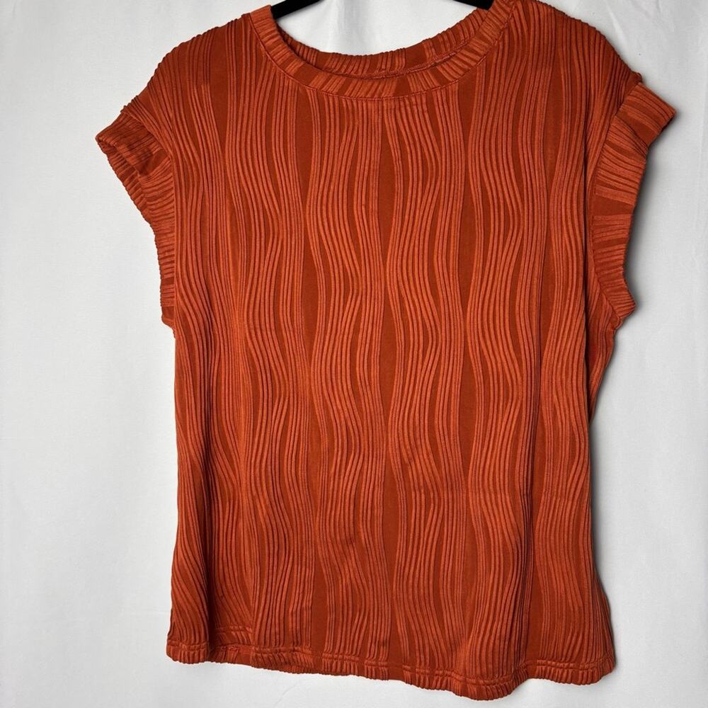 Chic Rust Wave Pattern Dressy Blouse Large - Picture 3 of 9